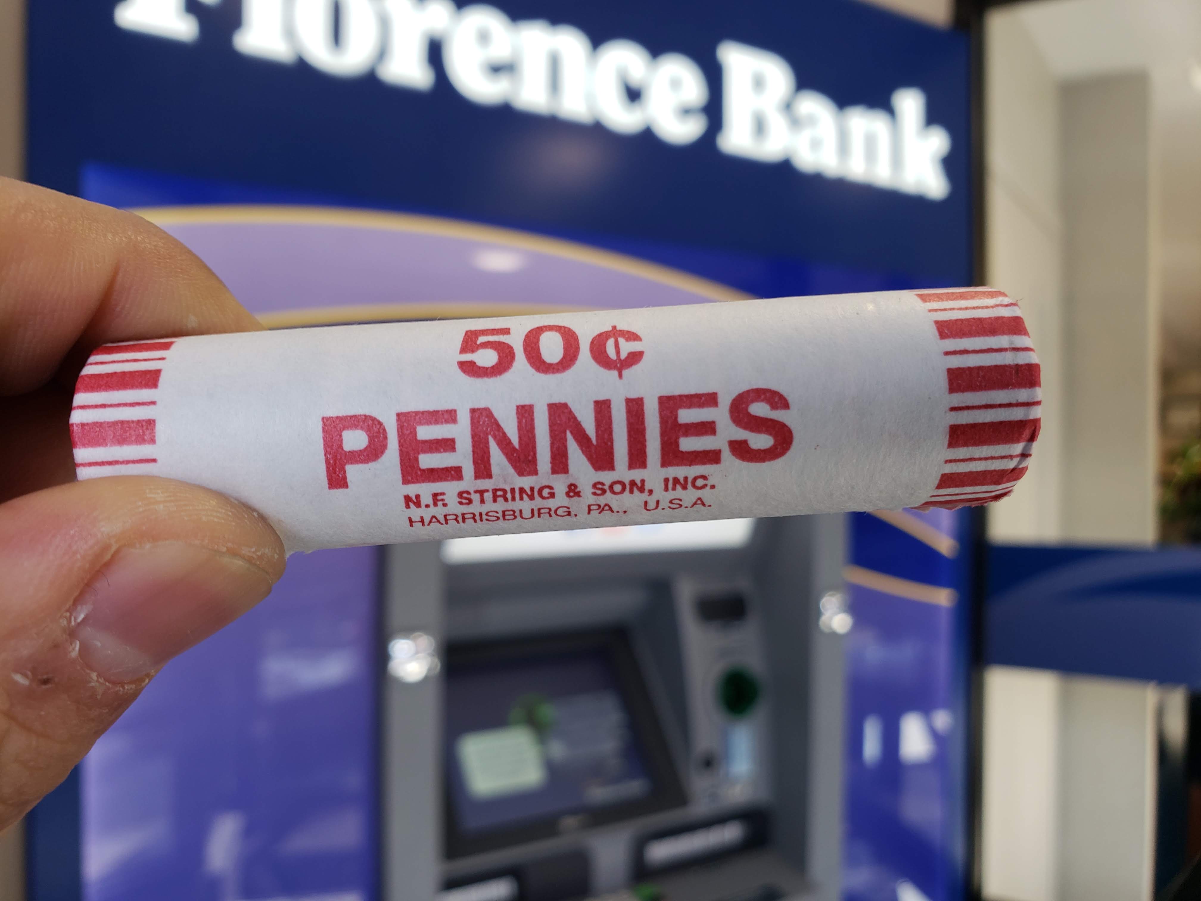 Collecting a sample of 50 US pennies from a local bank.