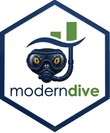moderndive Python package hex sticker: a python wearing a dive mask