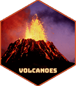 Animated volcanoes hex sticker with an erupting volcano