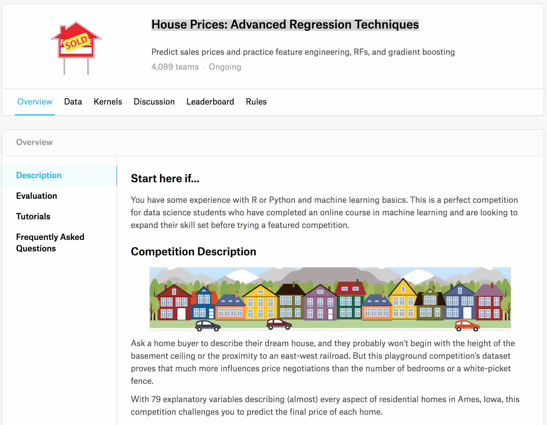 House prices Kaggle competition homepage.